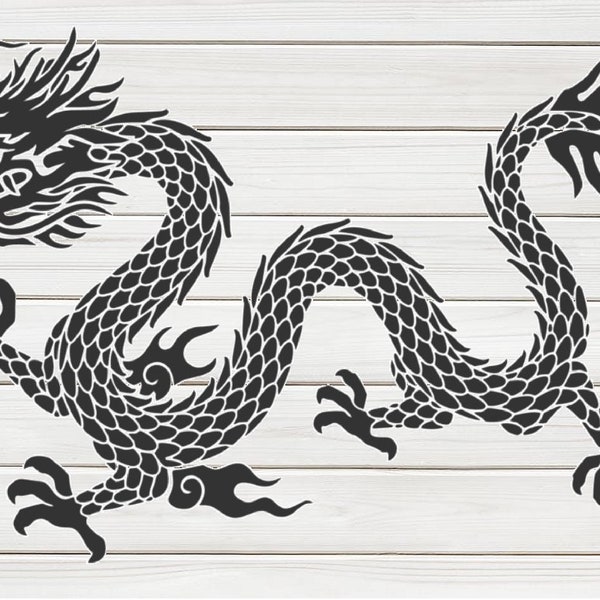 Majestic Chinese Dragon No2 Stencil Model design print, Digital Download ClipArt Graphic for Dyi craft wall furniture deco , SVG, PNG, DXF