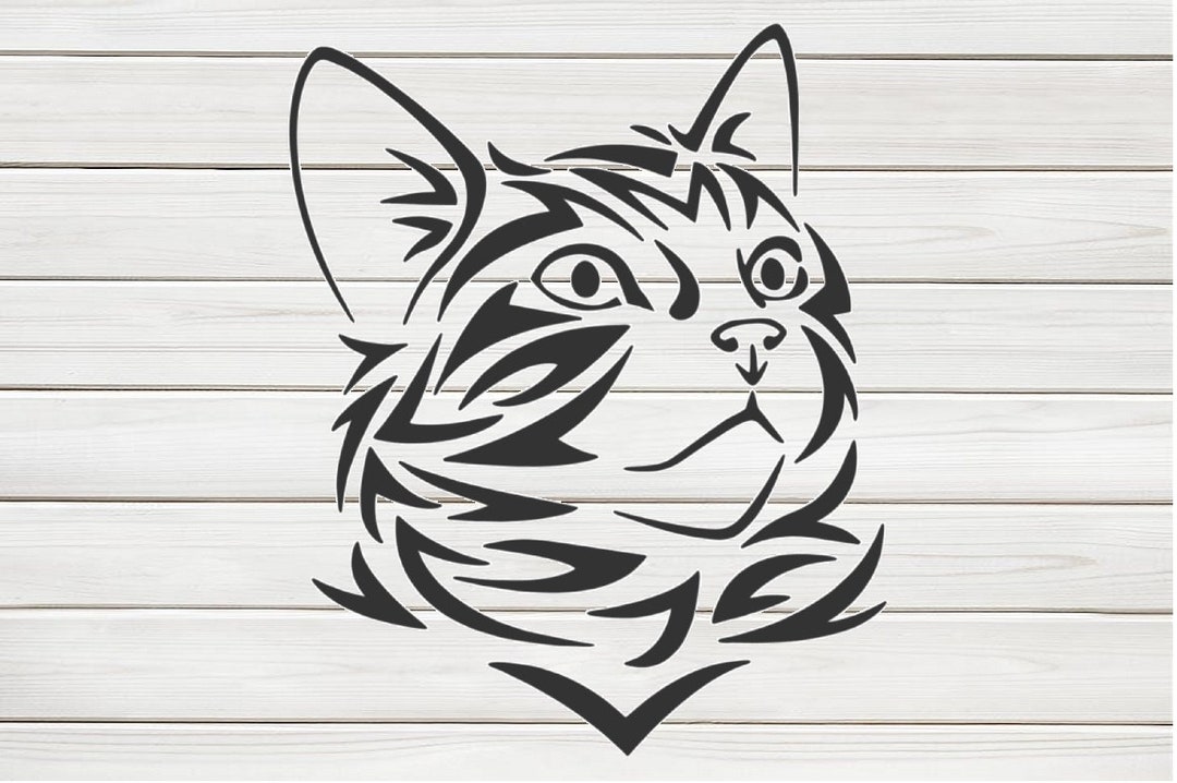 Tribal Cute Cat Face No2 Stencil Model Image Design Print Digital ...