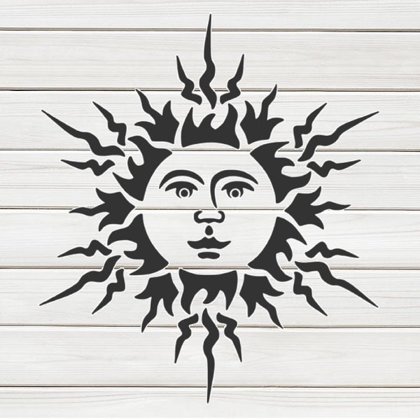 Beautiful Sun Face Stencil Model Image design print Digital Download ClipArt Graphic Dyi craft furniture Wall Deco Vector SVG PNG DXF