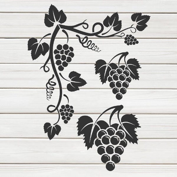 Bunch Vine Grapes Stencil Model template design print, Digital Download ClipArt Graphic for Dyi craft wall furniture déco, SVG, PNG, DXF