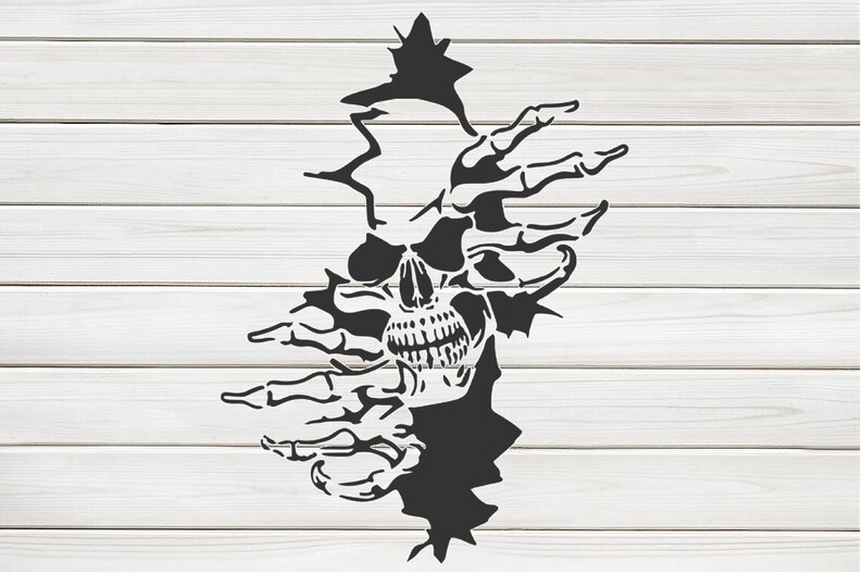 skeleton breaking through wall stencil template design print etsy