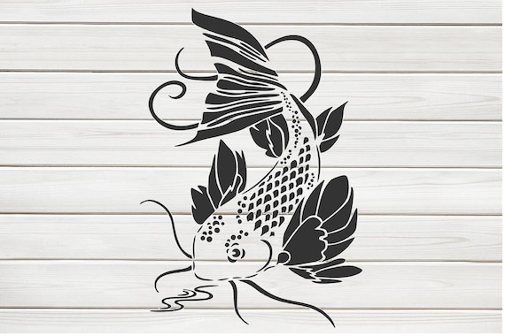 Beautiful Koi Fish Stencil Model Template Design Print, Digital ...