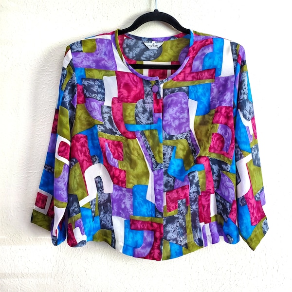 Vintage 80s/90s Boxy Geometric Print Cropped Button Up Top