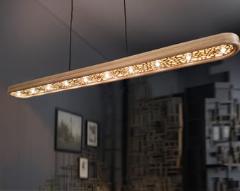 Handmade SMART Dimmable Long Wood Linear Light: Oak, Separate edge control, Smart Home Compatible