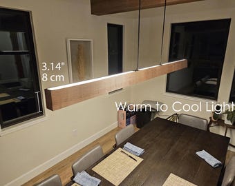Long Smart linear pendant light for kitchen island and dining table:  Oak, 2700–6500K