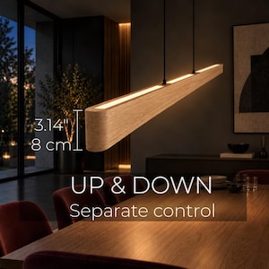 Long Linear Suspension Up Down Wood Pendant Light Fixture, Dual Edge  Modern Minimalist  Lighting