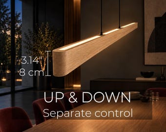 Long Linear Suspension Up Down Wood Pendant Light Fixture, Dual Edge  Modern Minimalist  Lighting
