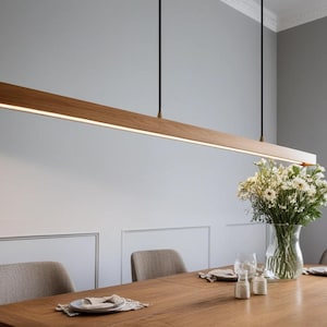 SMART Long Oak Linear Suspension Chandelier: User adjustable 2700-6700K, Dimmable Long Island Light