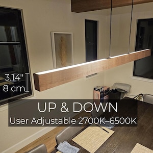 Linear pendant light for kitchen island and dining table:  Oak, 2700–6500K, Long