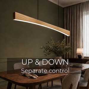 Curved European Oak Linear Pendant Light, Designer Smart LED Chandelier, Custom Mader,  2700K–6500K