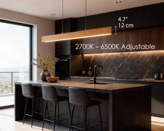 Long Smart linear pendant light for kitchen island and dining table:  adjustable color temperature