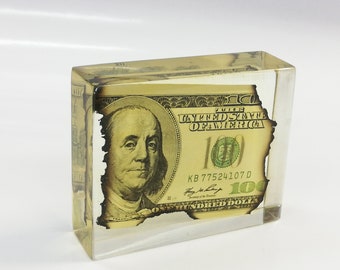 Burnt 100 Dollar Bill in Acrylic: Story Prop, Gag Gift