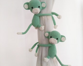 Mint Curtain Tieback Holder Monkey Healty Baby Room Decor Nursery Decor Tieback Amigurumi Curtain Tieback Holder Monkey Doll Toy
