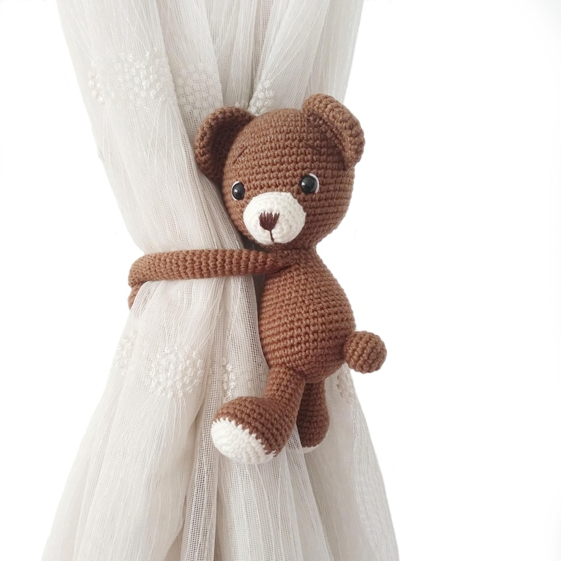 Jungle Themed Curtain Tie Back, Jungle Animals Baby Room Decor,Woodland Themed Nursery Decor,Amigurumi Fox Bear Deer Racoon Toy Bronze Bear