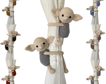 House Elf Curtain Holder Tie Back HP Nursery Theme Elf Wizard Handmade Crochet Organic Baby Room Nursery Decor Babyshower Expecting Mom Gift