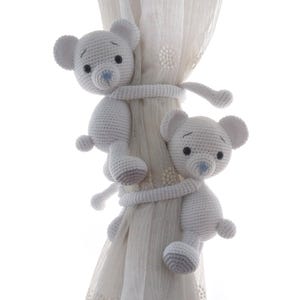 Bear Crochet Curtain Tie Back, Jungle Theme Nursery Decor, Baby Room Decor, Baby Shower Gift White