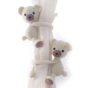 Bear Crochet Curtain Tie Back, Jungle Theme Nursery Decor, Baby Room Decor, Baby Shower Gift Cream