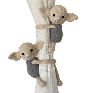 House Elf Curtain Tie Back, Elf Wizard Handmade, Crochet, Organic Baby Room, HP Themed Nursery Decor, Babyshower Expecting Mom Gift