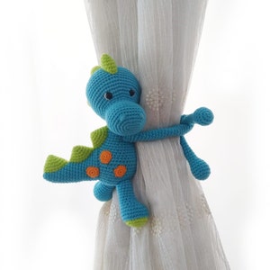 Dinosaur Curtain Tie Back, T-Rex Crochet Holder Curtain Tie Back, Nursery Dinosaur Theme Decor, Baby Shower Gift