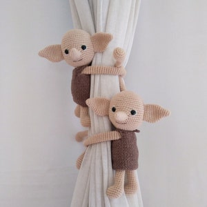 House Elf Curtain Tie Back, Wizard Nursery Theme, Elf Crochet Curtain Tie Back, Amigurumi House Elf Wizard Room Decor