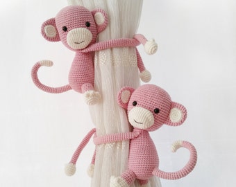 Pink Curtain Tie Back Holder Monkey Healty Washable Baby Room Decor Tieback Monkey Knitting Amigurumi Curtain Tieback Holder Monkey Doll Toy