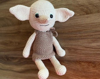 Crochet dobby Toy, House Elf, HP Theme, Wizard Collection, Newborn Decor, Wizard Theme Nursery Decor, House Elf Wizard Plush dobby