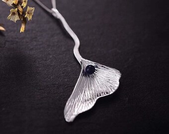 Dainty necklace leaf Pendant 925 Sterling Silver