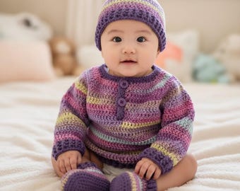 Häkelanleitung Baby Pullover, Mütze und Schühchen, PDF #186.