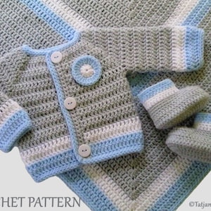 Crochet Pattern Baby Blanket, Cardigan and Booties, Crochet Baby ...