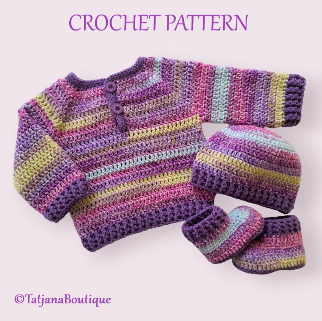 Crochet Pattern Baby Sweater, Hat and Booties, Crochet Baby Jumper