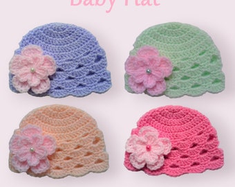 Crochet Pattern Baby Hat, baby crochet hat pattern, crochet flower pattern, baby hat crochet pattern, baby girl crochet hat pattern PDF #159