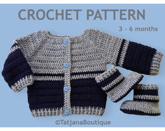 Crochet Pattern Baby Cardigan Booties, crochet baby cardigan booties pattern, crochet baby clothes pattern, crochet baby boy pattern PDF#103