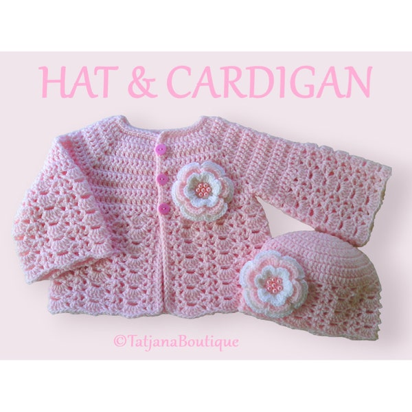 Crochet Pattern Baby Cardigan Hat, baby crochet cardigan pattern, baby crochet hat pattern, baby sweater hat crochet pattern PDF #48