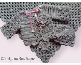 Crochet Pattern Baby Blanket Hat Cardigan, baby blanket clothes crochet pattern, crochet baby cardigan sweater hat beanie pattern PDF #112