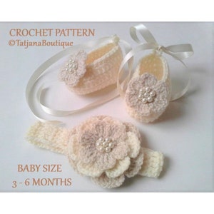 Crochet Pattern Baby Headband and Ballerina Booties, baby crochet headband shoes pattern, baby shower gift, crochet flower pattern PDF #83