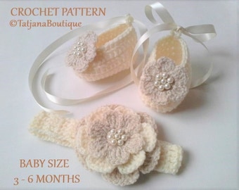 Crochet Pattern Baby Headband and Ballerina Booties, baby crochet headband shoes pattern, baby shower gift, crochet flower pattern PDF #83