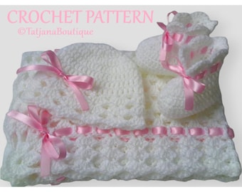 Crochet Pattern Baby Blanket, Hat and Booties, crochet baby blanket pattern, baby crochet hat booties pattern, crochet baby pattern PDF #5