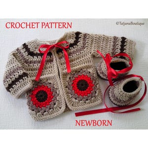 Crochet Pattern Baby Cardigan and Booties, crochet baby clothes pattern, crochet pattern baby sweater cardigan and booties flowers, PDF #156
