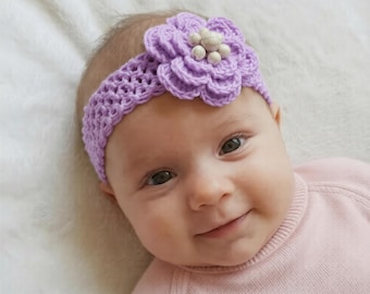 Baby Headband Crochet Pattern, Cotton Baby Headband PDF #185