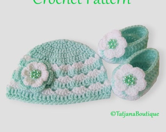 Crochet PATTERN Baby Hat Ballerina Booties, crochet baby hat pattern, crochet booties pattern, baby booties flower crochet pattern, PDF #116