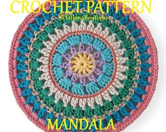 Crochet Pattern Mandala, Cotton Mandala digital crochet pattern, home decor, crochet doily, mum or teacher gift, table mat crochet, PDF #49