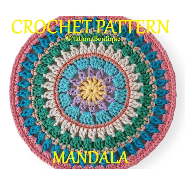 Crochet Pattern Mandala, Cotton Mandala digital crochet pattern, home decor, crochet doily, mum or teacher gift, table mat crochet, PDF #49