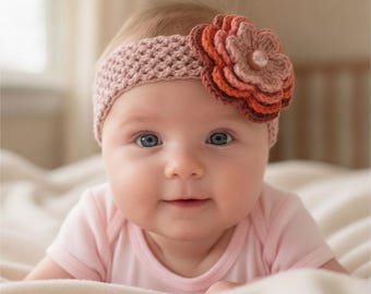Crochet Baby Headband Pattern, Flower and Pearl Design, PDF #155