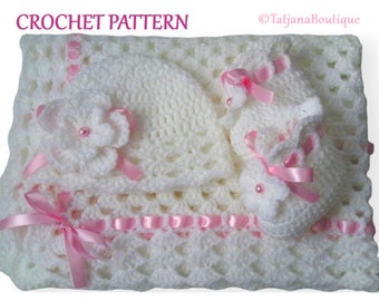 Crochet Pattern Baby Blanket, Hat and Booties, crochet baby blanket pattern, crochet baby hat booties pattern, crochet flower pattern PDF#11