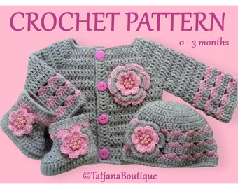 Häkelanleitung Baby Strickjacke, Mütze und Booties, Häkelanleitung Baby, Baby Pullover Mütze Schuhe Häkelanleitung, Häkelanleitung Blumen PDF#95