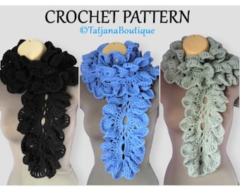 Crochet Scarf Pattern, women crochet scarf pattern, crochet ruffle scarf pattern, crochet neck warmer pattern, crochet scarf tutorial PDF#62