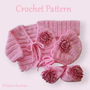 Crochet Pattern Baby Cardigan, Bonnet and Booties, crochet baby cardigan sweater hat shoes pattern, crochet baby clothes pattern PDF #194
