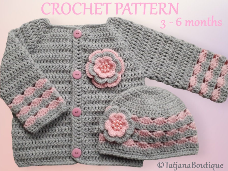 Crochet Pattern Baby Cardigan and Hat, Baby Cardigan Crochet