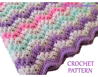 Crochet PATTERN Baby Blanket, Baby Blanket Crochet Pattern, pink lilac mint baby blanket crochet pattern, baby crochet pattern PDF #172.