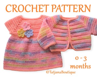 Crochet Pattern Baby Dress and Cardigan, crochet baby cardigan and dress pattern, baby crochet pattern, crochet flowers pattern PDF #152
